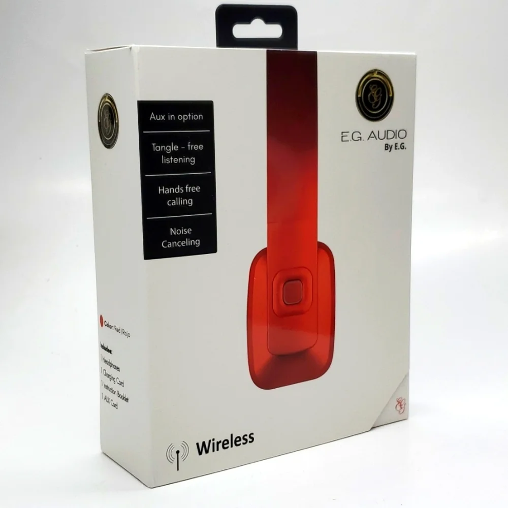 E.G. Audio Wireless Headset Noise Cancelling Hands Free Calling in Red